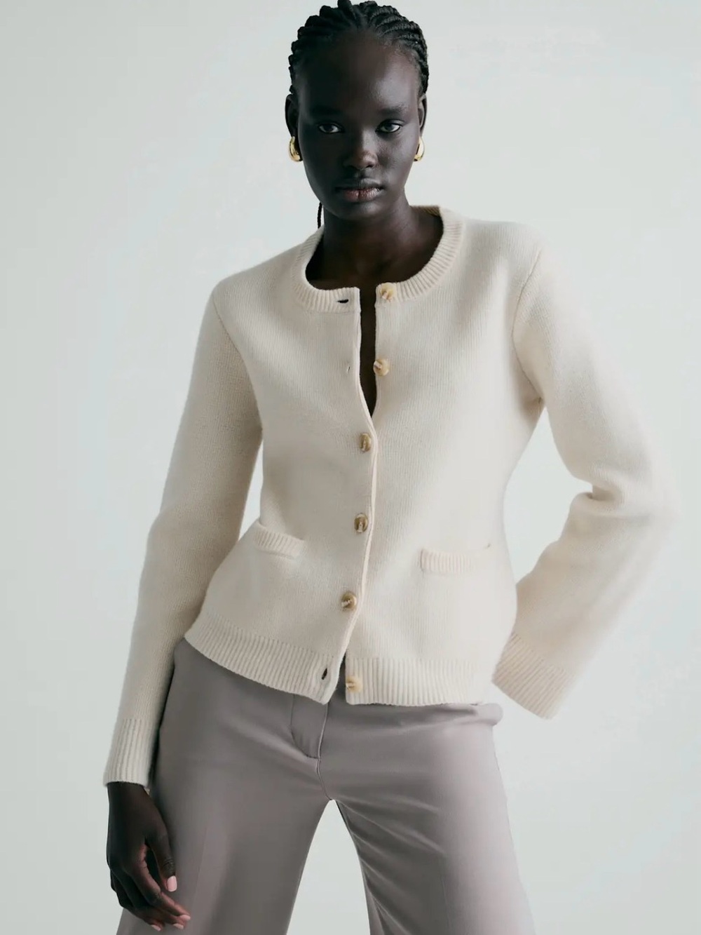 NWT Quince Mongolian Cashmere Structured Cardigan - Ivory - Large